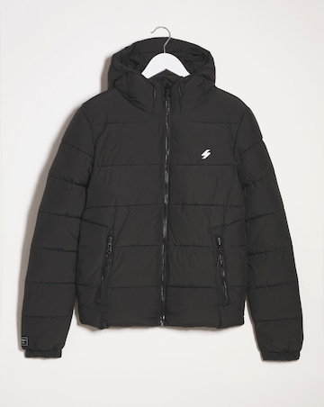 Superdry Black Hooded Sports Puffer Jacket