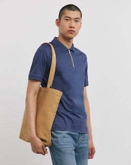 BOSS Short Sleeve Zip Neck Polo - Navy