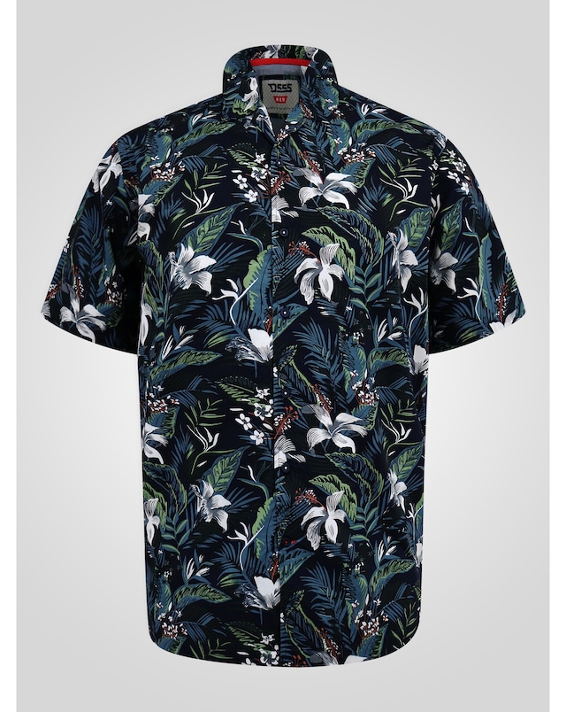 D555 Corden Blue Hawaiian AO Printed Cuban Collar S/S Shirt