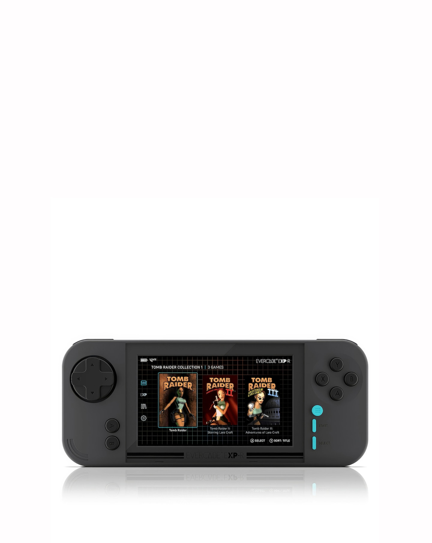 Evercade EXP-R Retro Handheld Gaming Console and Tomb Raider