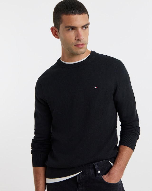 Tommy Hilfiger Cotton Cashmere Crew Neck Jumper - Black
