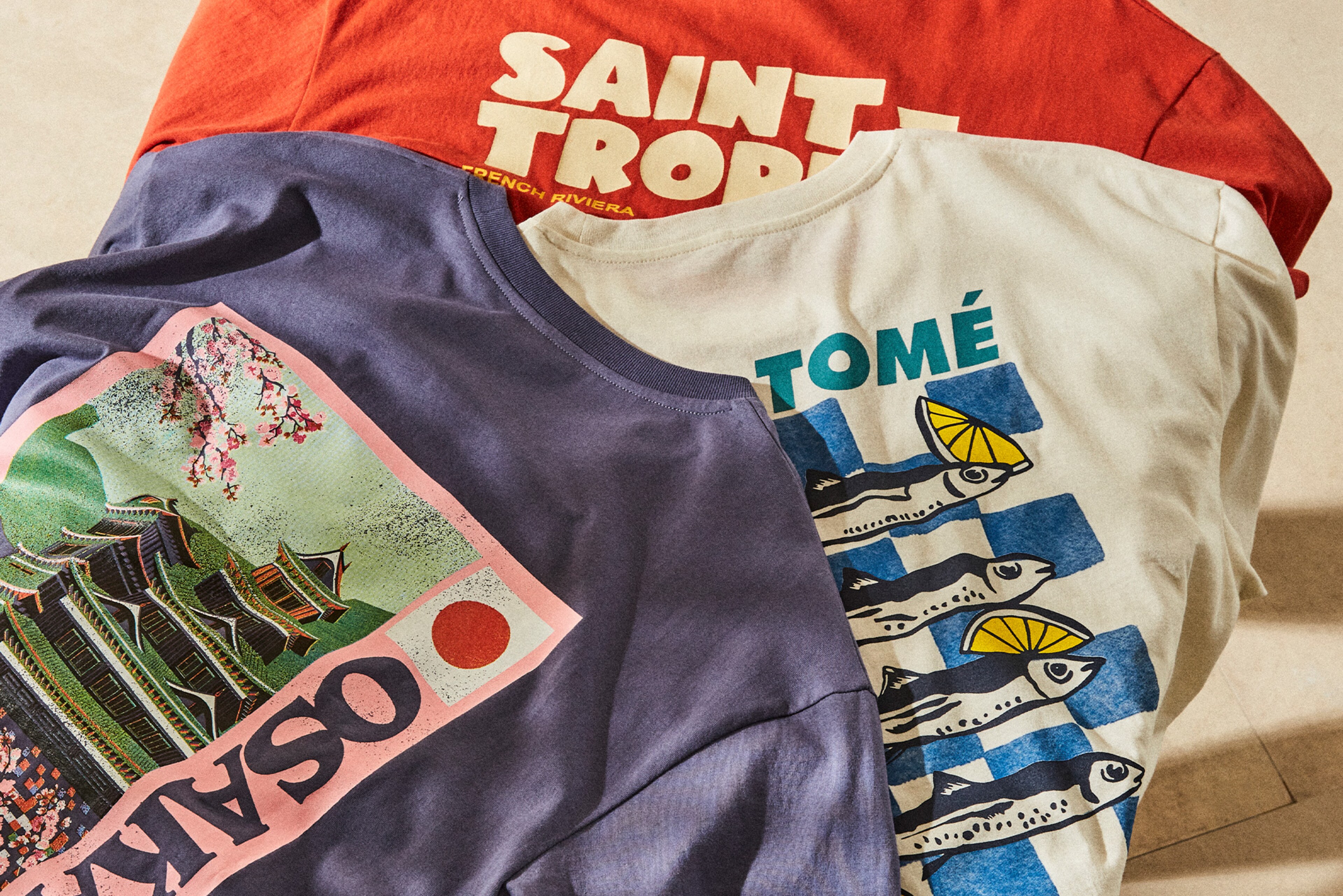 Flat lay of Jack & Jones graphic t-shirts