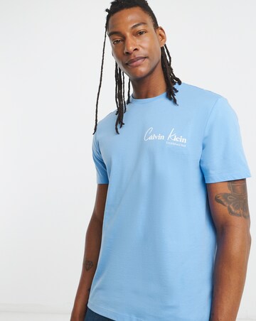 Calvin Klein Jeans Short Sleeve Script Back Graphic T-Shirt - Blue