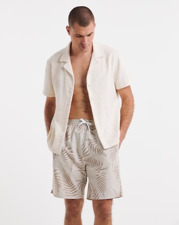 Stone Leaf Print Swim Shorts Long