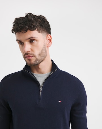 Tommy Hilfiger Cotton Cashmere Quarter Zip Jumper Navy