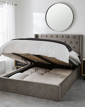 Allegra Winged Velvet Ottoman Bedframe