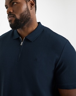 Jack &amp; Jones Austin 1/4 Zip Waffle Polo - Navy