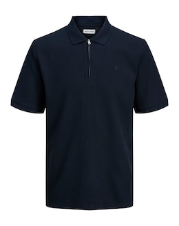 Jack &amp; Jones Austin 1/4 Zip Waffle Polo - Navy