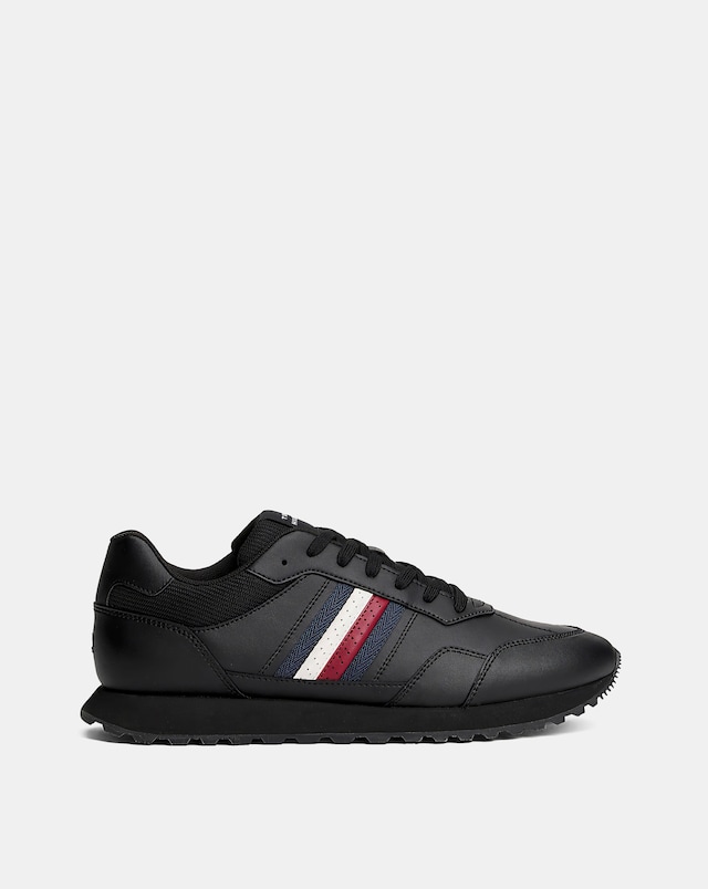 Tommy Hilfiger Leather Stripe Runner Trainers - Black
