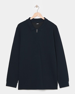 Longsleeve Textured Jersey Polo-Navy