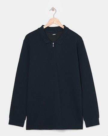 Longsleeve Textured Jersey Polo-Navy