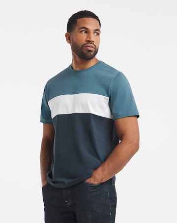 Colour Block Crew Neck T-Shirt Long - Navy
