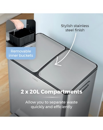 Tower 40L Recycling Pedal Bin Silver