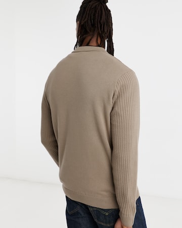Textured Long Sleeve Knitted Polo