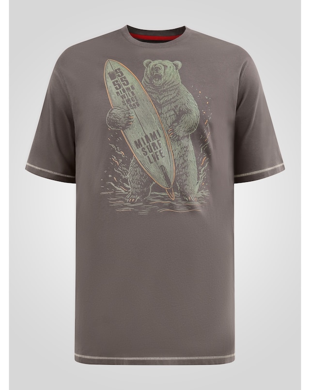 D555 Austin Surfing Bear Printed Crew Neck T-shirt