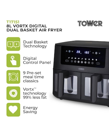 Tower T17151 Vortx Vizion Dual 8L Basket Digital Air Fryer