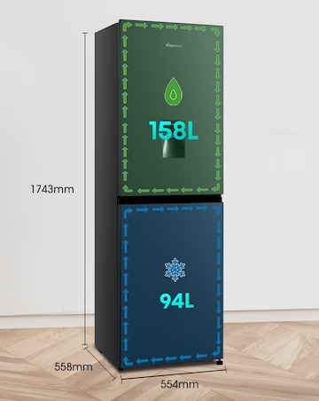 Fridgemaster MC55240DEB Fridge Freezer with Water Dispenser- E Rated