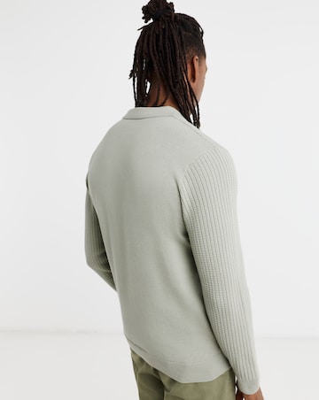 Textured Long Sleeve Knitted Polo