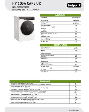 Hotpoint HP 105A CARE UK Fabric Care Washing Machine - White