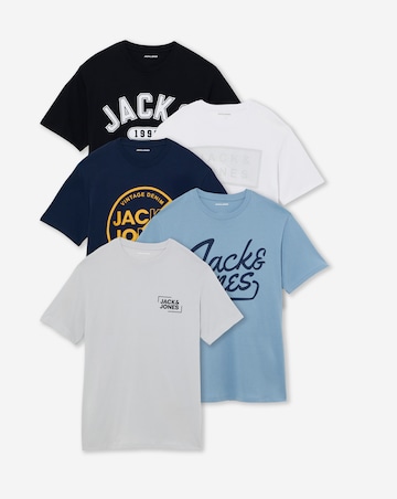 Jack & Jones Andrew Logo T-Shirt 5 Pack - Multi