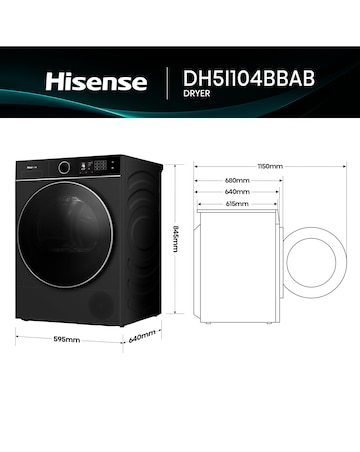 Hisense Power Steam 5i Series DH5I104BWAB WiFi-enabled 10kg Tumble Dryer - Black