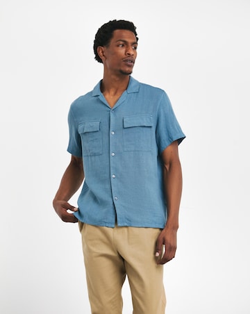 Double Pocket Short Sleeve Linen Cuban Collar Shirt