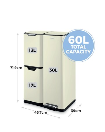 Tower 60L Recycling Bin with 3 Individual Compartments