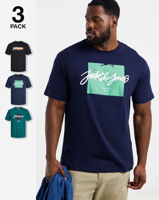 Jack & Jones Tiley Logo T-Shirt 3 Pack - Multi