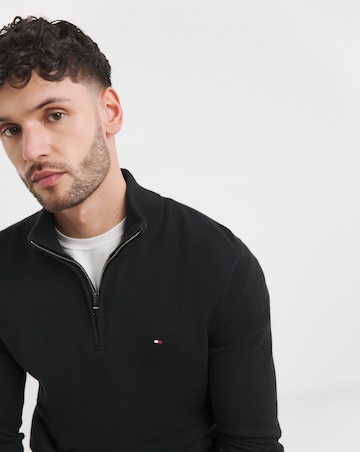 Tommy Hilfiger Cotton Cashmere Quarter Zip Jumper Black