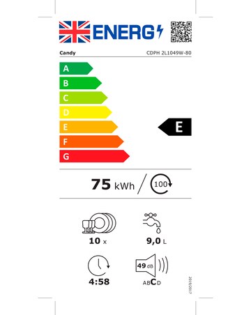 CDPH 2L1049W-80 Candy Brava 10 Place Setting Slimline Dishwasher + Installation