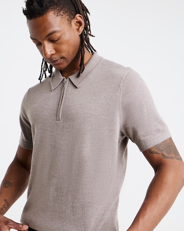 Brown Merino Wool Knitted Polo Slim Fit