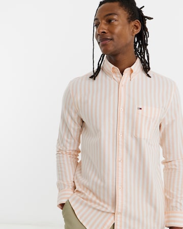Tommy Jeans Long Sleeve Regular Stripe Oxford Shirt - Orange