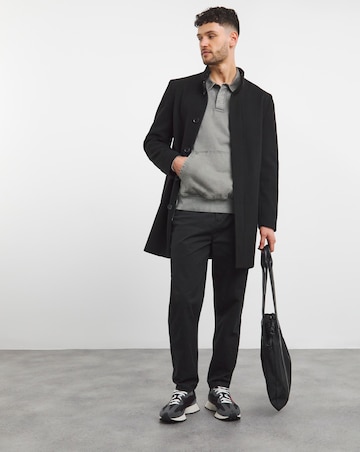 Black Faux Wool Funnel Neck Coat