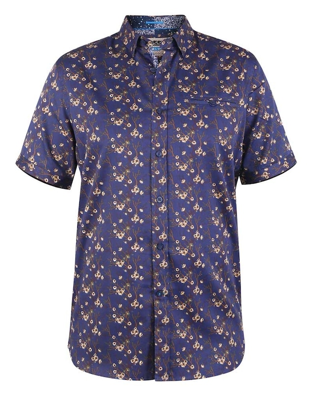 D555 Kingston S/S Floral Ao Print Shirt With Hidden Button Down Collar & Pocket