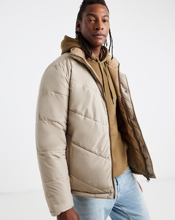 Ecru Funnel Neck Reversible Puffer Coat