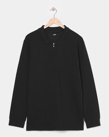 Long Sleeve Textured Jersey Polo- Black