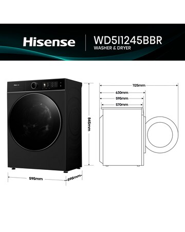 Hisense KitchenFit 5i Series WD5I1245BBR 12kg/8kg Washer Dryer - Black