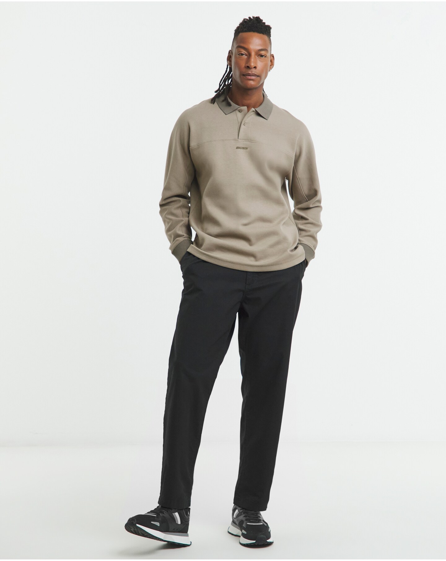BOSS Long Sleeve Relax Fit Polo - Beige | Jacamo