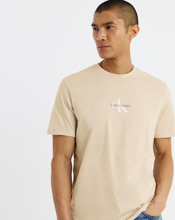 Calvin Klein Jeans Short Sleeve Micro Monologo T-Shirt - Oatmeal