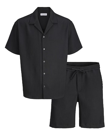 Jack & Jones Harrison Textured Shirt & Short Set - Black