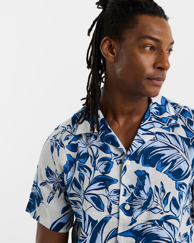 Tommy Hilfiger Short Sleeve Linen Floral Shirt - White