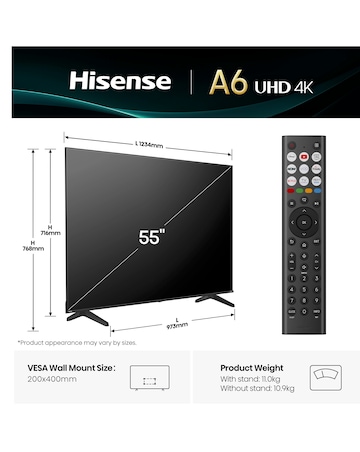 Hisense 55A6QTUK 55in 4K Ultra HD HDR LED Smart TV