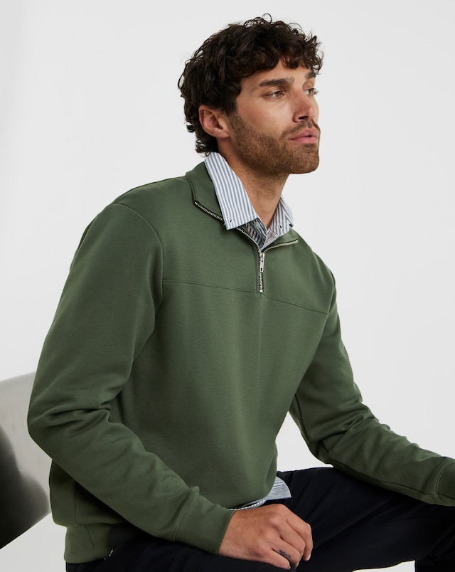 Folio Interlock 1/4 Zip Sweatshirt-Khaki