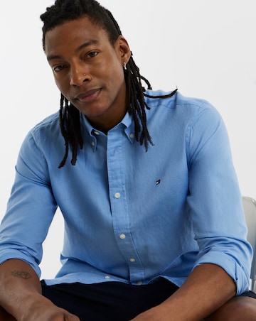 Tommy Hilfiger Long Sleeve Linen Blend Shirt - Blue