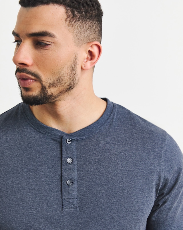 Short Sleeve Grandad T-Shirt Long Length- Denim Marl