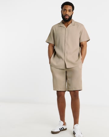 Jack & Jones Harrison Textured Shirt & Short Set - Natural