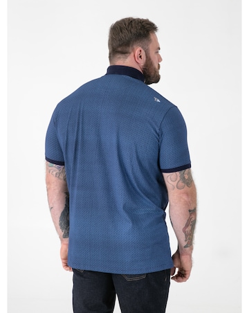 D555 Big And Tall Murray Allover Printed Jacquard Collar Polo With Pocket - Blue