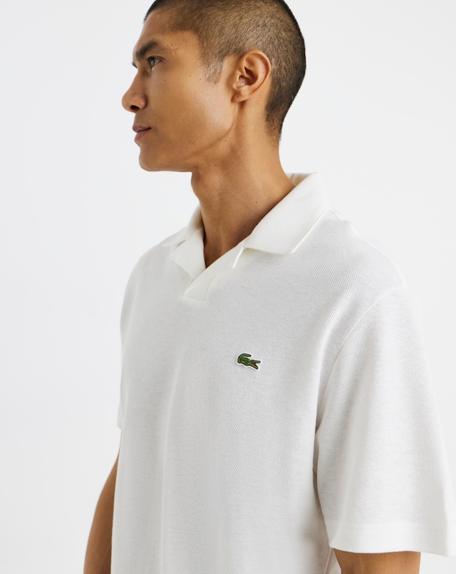 Lacoste Short Sleeve Open Neck Linen Blend Polo - White