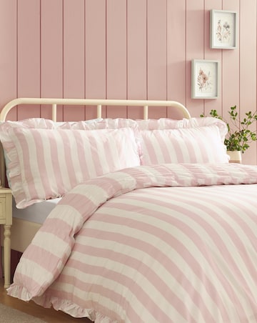 Catherine Lansfield Seersucker Frill Stripe Duvet Cover Set