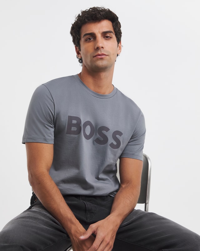 BOSS Short Sleeve Large Logo T-Shirt - Charcoal